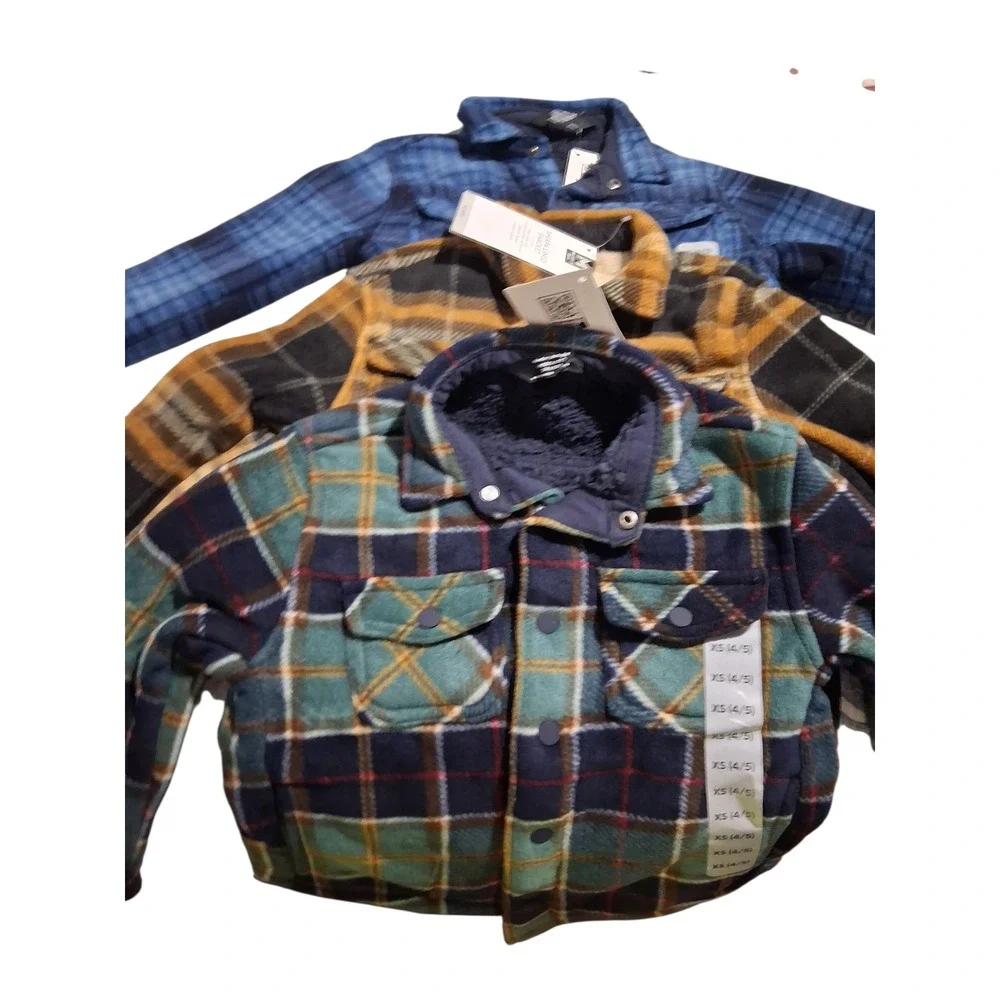 3 Member's Mark Boys Sherpa‎ Lined Shackets Size XS 4/5 Plaid Outerwear Gorpcore